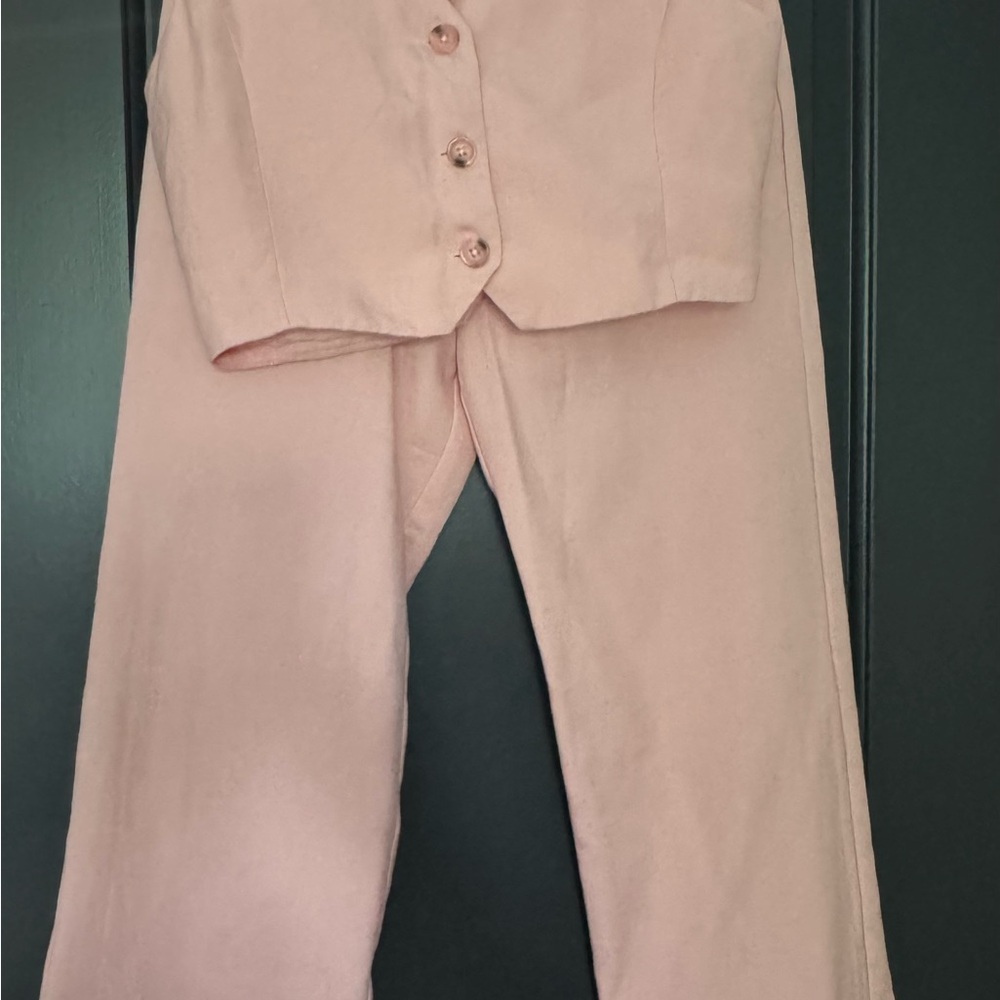 English Factory Pink Wide Leg Pants and Button Down Vest
